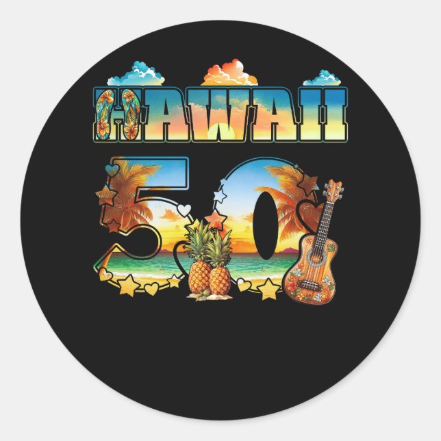 Hawaii 50Th State Hawaiian Beach Hibiscus 50 Maui  Classic Round Sticker (Front)