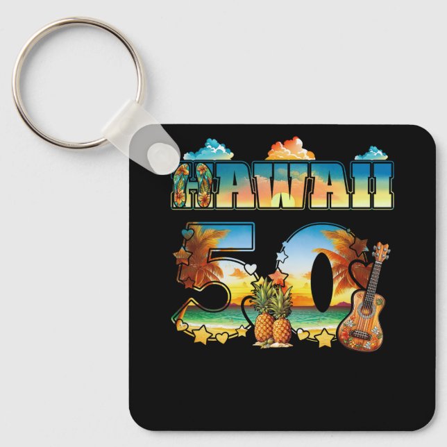 Hawaii 50Th State Hawaiian Beach Hibiscus 50 Maui  Keychain (Front)
