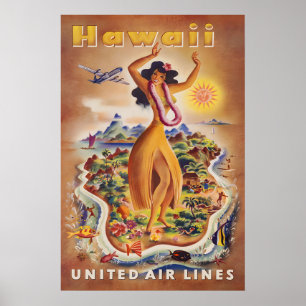 Hawaii - Affiche de voyage United