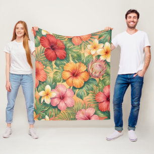 Hawaii aloha decorative flowers pattern fleece blanket