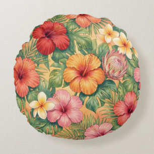 Hawaii aloha decorative flowers pattern round pillow