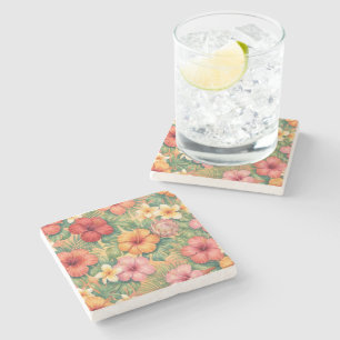 Hawaii aloha decorative flowers pattern stone coaster