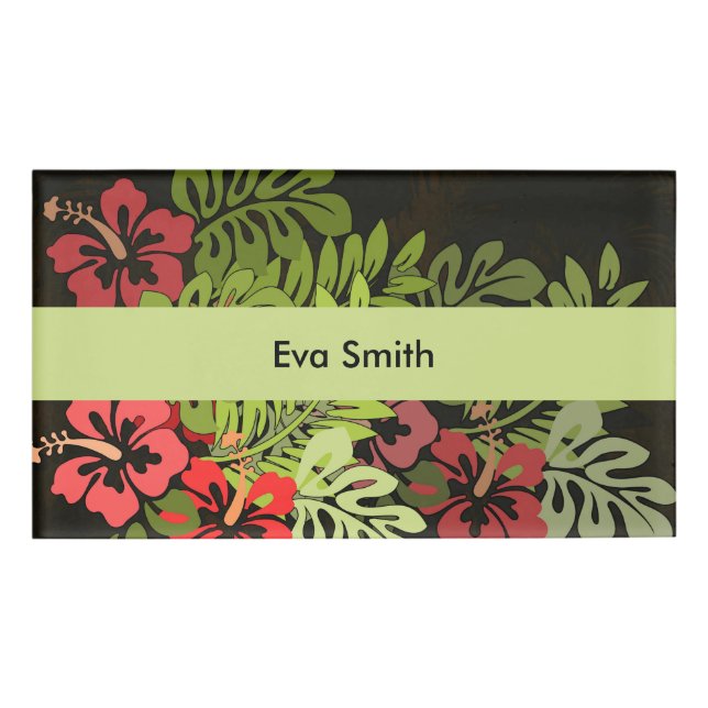 Hawaii Aloha Flower Art Print Name Tag (Front)