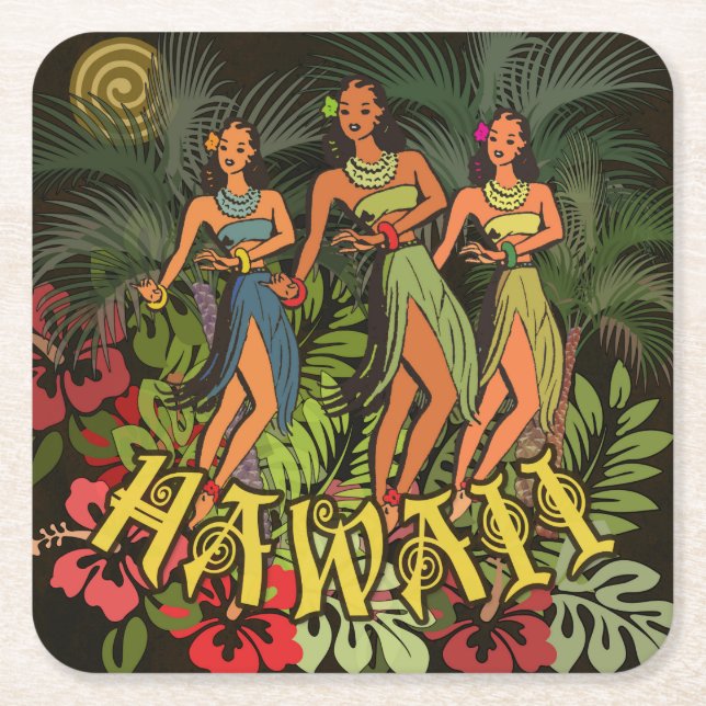 Hawaii Aloha Flower Art Print Square Paper Coaster (Front)
