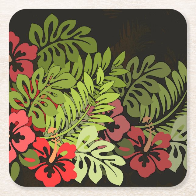 Hawaii Aloha Flower Art Print Square Paper Coaster (Front)