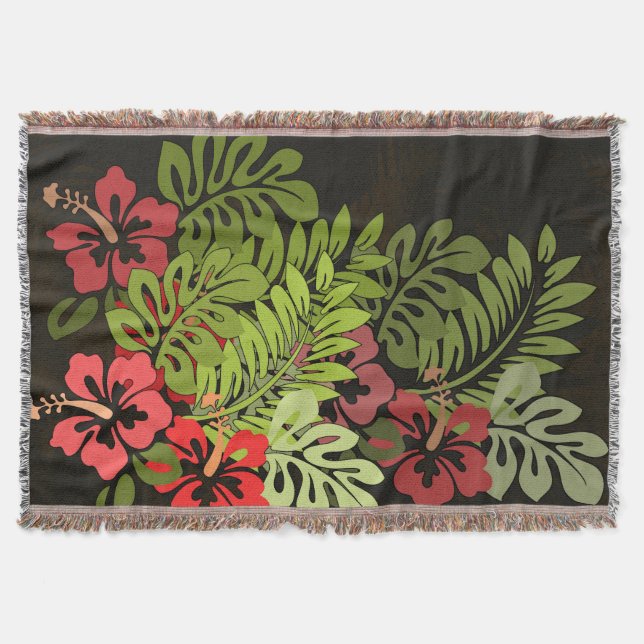 Hawaii Aloha Flower Art Print Throw Blanket (Front)