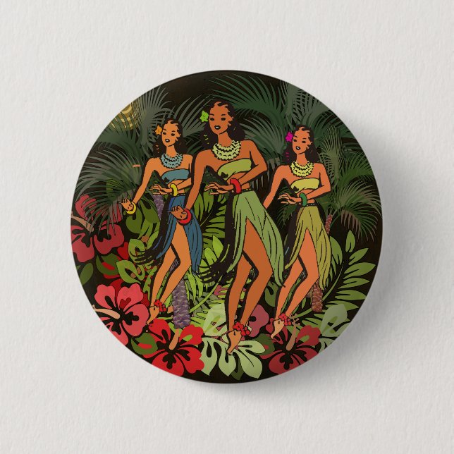 Hawaii Aloha Palm Hula Art Design 2 Inch Round Button (Front)