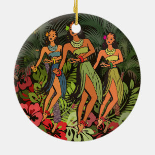 Hawaii Aloha Palm Hula Art Design Ceramic Ornament