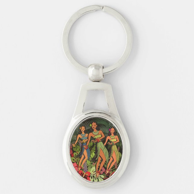 Hawaii Aloha Palm Hula Art Design Keychain (Front)