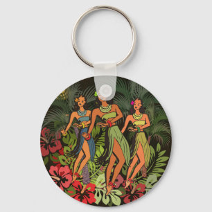 Hawaii Aloha Palm Hula Art Design Keychain
