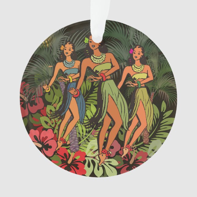 Hawaii Aloha Palm Hula Art Design Ornament (Front)