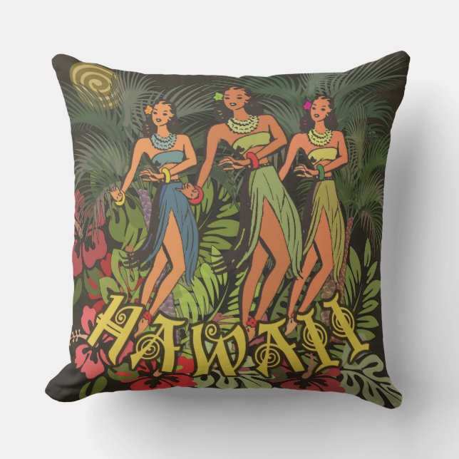 Hawaii Aloha Palm Hula Art Design Outdoor Pillow (Front)