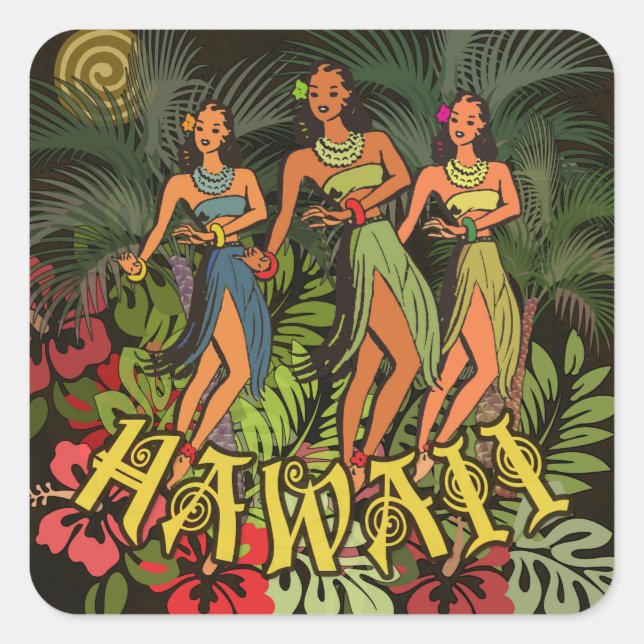Hawaii Aloha Palm Hula Art Design Square Sticker (Front)