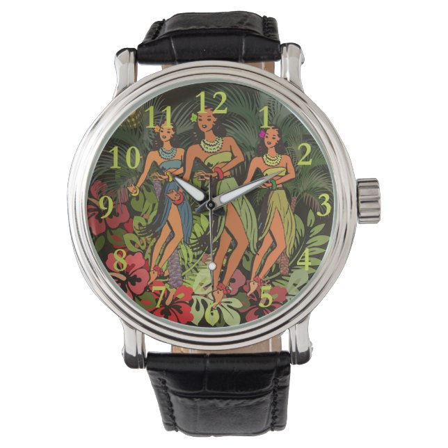 Hawaii Aloha Palm Hula Art Design Watch (Front)