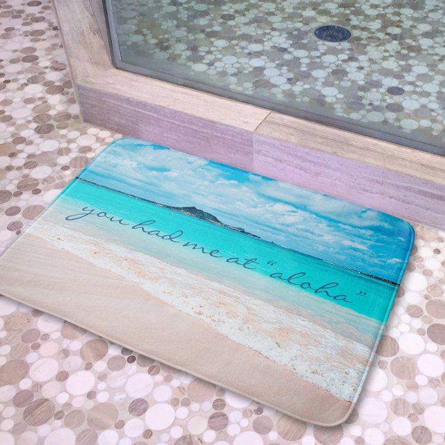 Hawaii Aloha Quote Turquoise Tropical Beach Photo Bath Mat (Creator Uploaded)