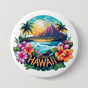 Hawaii Aloha Tropical Beach Mountains Travel 3 Inch Round Button