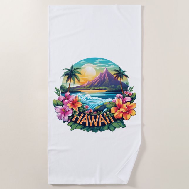 Hawaii Aloha Tropical Beach Mountains Travel Beach Towel (Front)