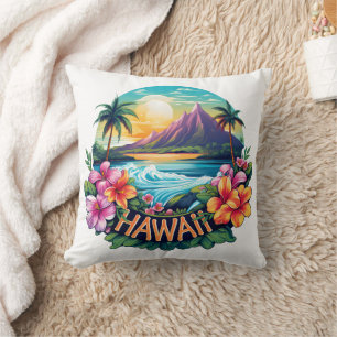 Hawaii Aloha Tropical Beach Mountains Travel Throw Pillow