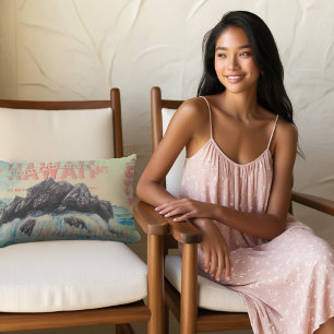 Hawaii Aloha Vibes - Vintage Postcard & Watercolor Lumbar Pillow