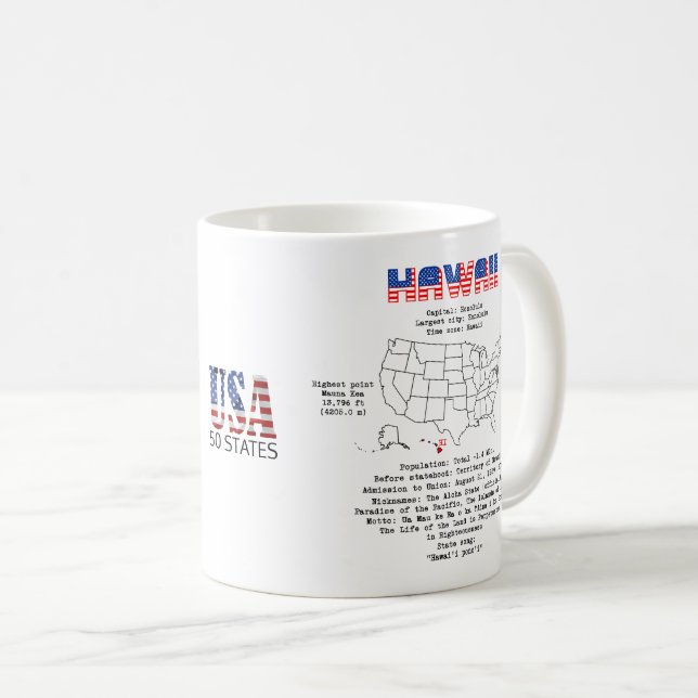 Hawaii American state on a map and useful info Coffee Mug (Front Right)