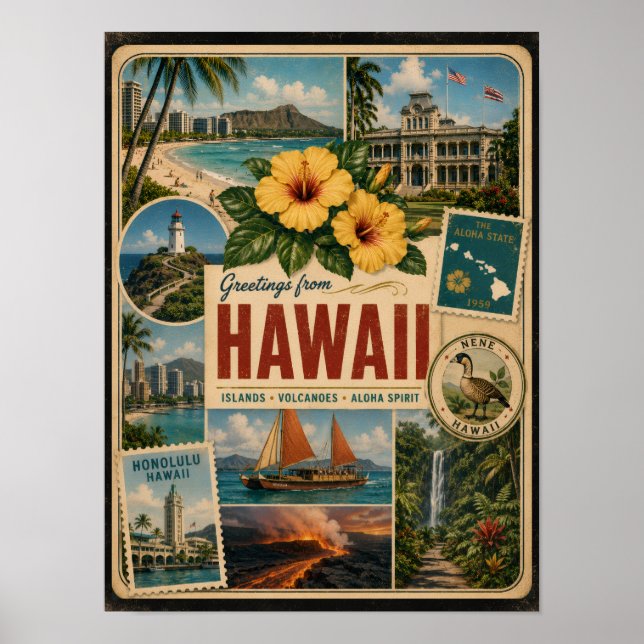 Hawaii Authentic Vintage Style Poster (Front)