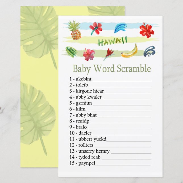 Hawaii Baby word scramble game (Front/Back)