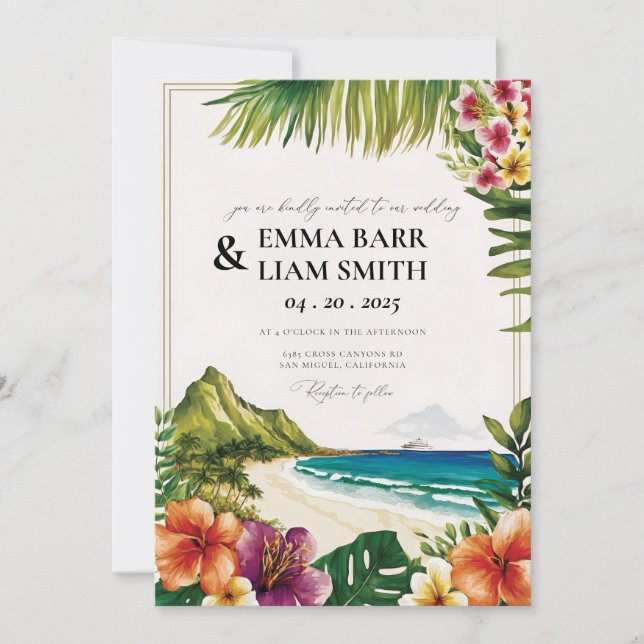 HAWAII Beach Faire-part de mariage tropicale (Devant)
