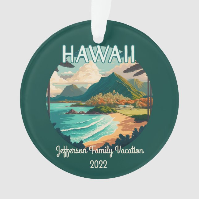 Hawaii Beach Family Vacation Vintage Retro Ornament (Front)