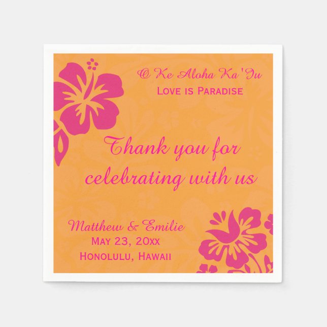 Hawaii Beach Flowers Personalized Wedding Napkins (Front)