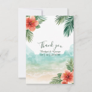 Hawaii Beach Hibiscus Tropical Coastal Wedding Thank You Card
