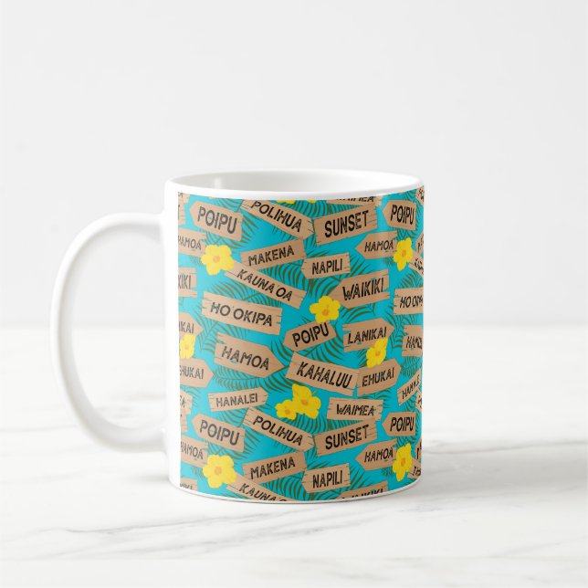 Hawaii Beach Names on Blue Coffee Mug (Left)