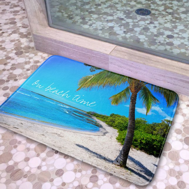 Hawaii Beach Palm Tree Sand Photo On Beach Time Bath Mat (Creator Uploaded)