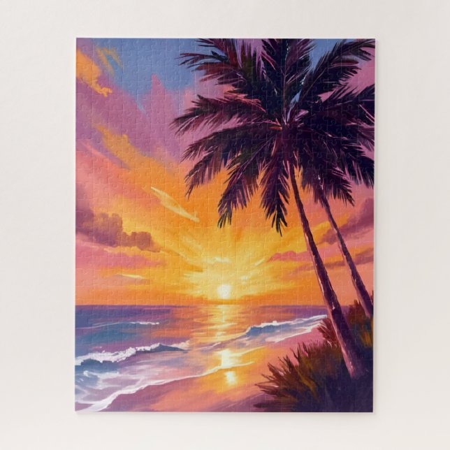 Hawaii Beach Sunset Painting Travel Jigsaw Puzzle (Vertical)