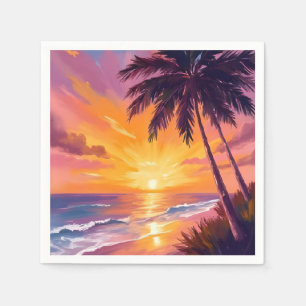 Hawaii Beach Sunset Painting Travel Napkin
