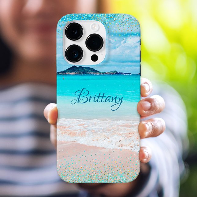 Hawaii Beach Tropical Girly Blue Confetti Custom Case-Mate iPhone Case (Creator Uploaded)
