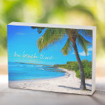 Hawaii Beach Tropical Palm Tree On Beach Time Chic Wooden Box Sign<br><div class="desc">“On beach time.” Rewind back to memories of lazy, tropical beach days whenever you gaze at this Hawaii vacation wood box sign of a lone palm tree on a sandy, crescent beach, with clear turquoise blue skies and water. The real wood gives this artwork a vintage patina. Great for any...</div>