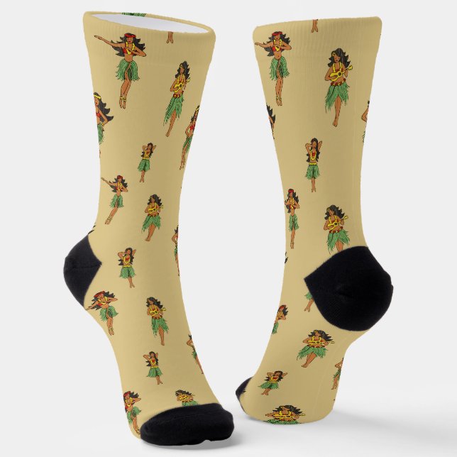 Hawaii Beach Wedding Hula Dancers Socks (Angled)