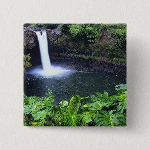 Hawaii, Big Island, Hilo, Rainbow Falls, Lush 2 Inch Square Button
