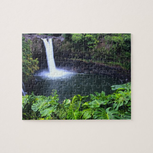 Hawaii, Big Island, Hilo, Rainbow Falls, Lush Jigsaw Puzzle (Horizontal)