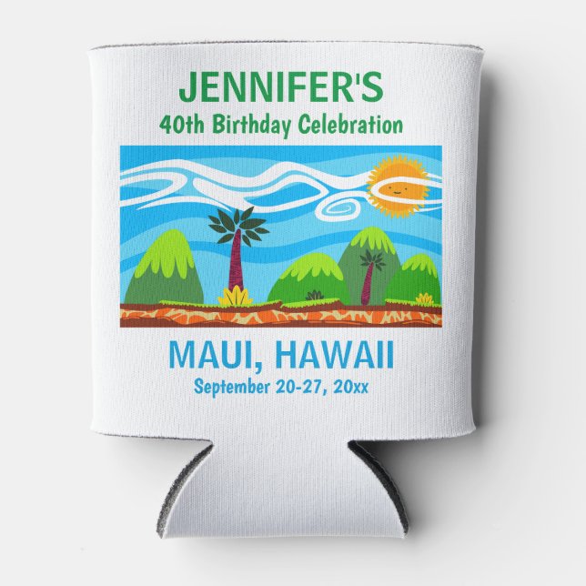 Hawaii Birthday Party Trip Favour Can Cooler (Front)