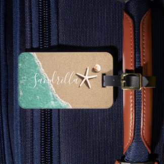 Hawaii blue ocean & sandy beach photo custom name  luggage tag