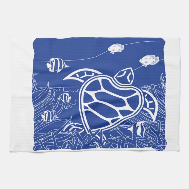 Hawaii Blue Turtle Kitchen Towel (Horizontal)