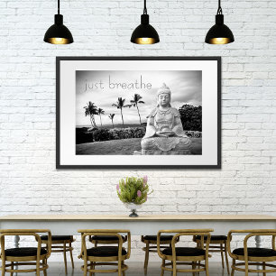 Hawaii Buddha Black & White Photo   Just Breathe Poster