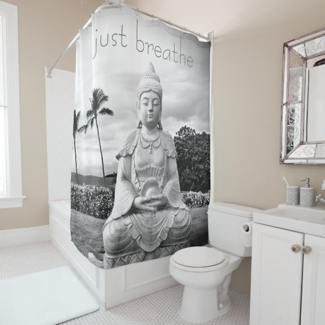 Hawaii Buddha Black White Photo Just Breathe Quote (In Situ)