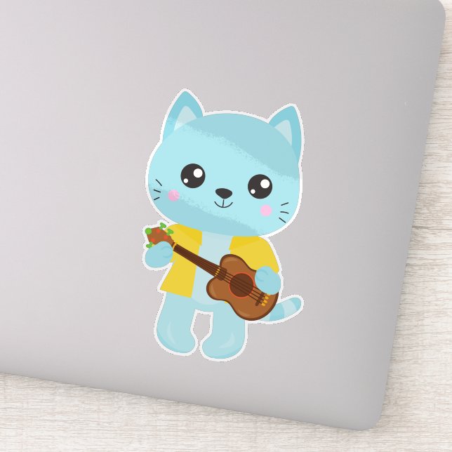 Hawaii Cat, Cute Cat, Blue Cat, Guitar, Luau (Detail)