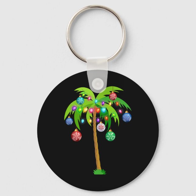 Hawaii Christmas Palm Tree Tropical Xmas Coconut L Keychain (Front)