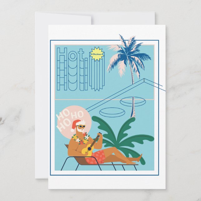 Hawaii Christmas Santa Travel Tropical Beach Holiday Card (Front)