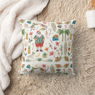 Hawaii Christmas themed with Santa Claus Throw Pillow