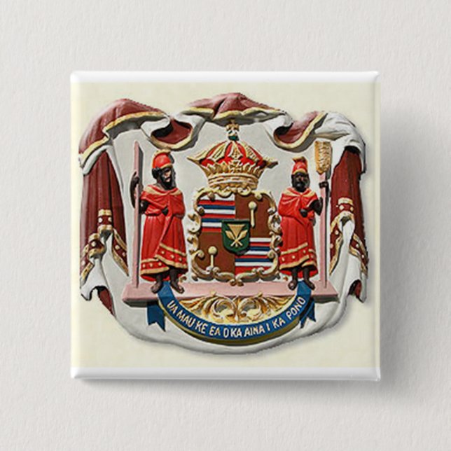 Hawaii coat of arms seal 2 inch square button (Front)