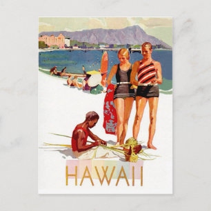Hawaii, couple on vacation on the coast postcard